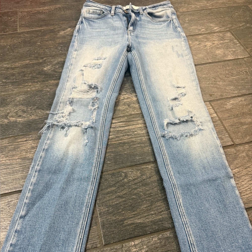 KanCan Light Blue Distressed Straight Leg Jeans
